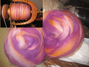 Purple Orange Roving Handspun