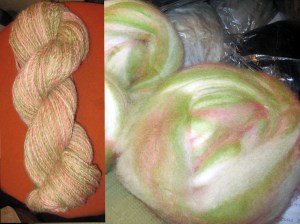 Rose Green Roving Handspun